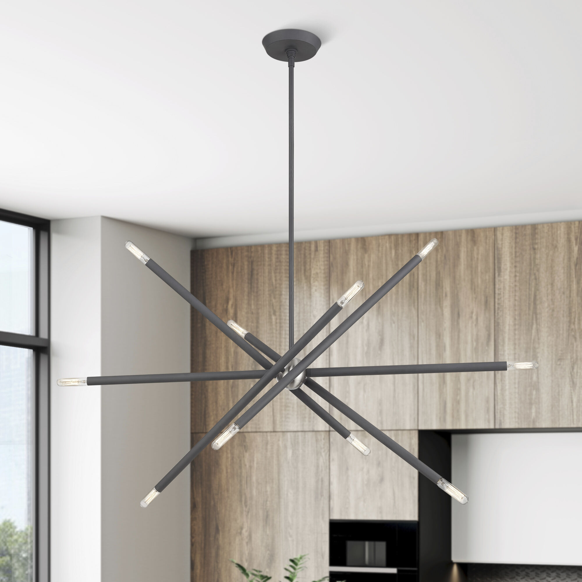Soho Linear Chandelier Ceiling Light in Scandinavian Gray with Brushed Nickel Accents