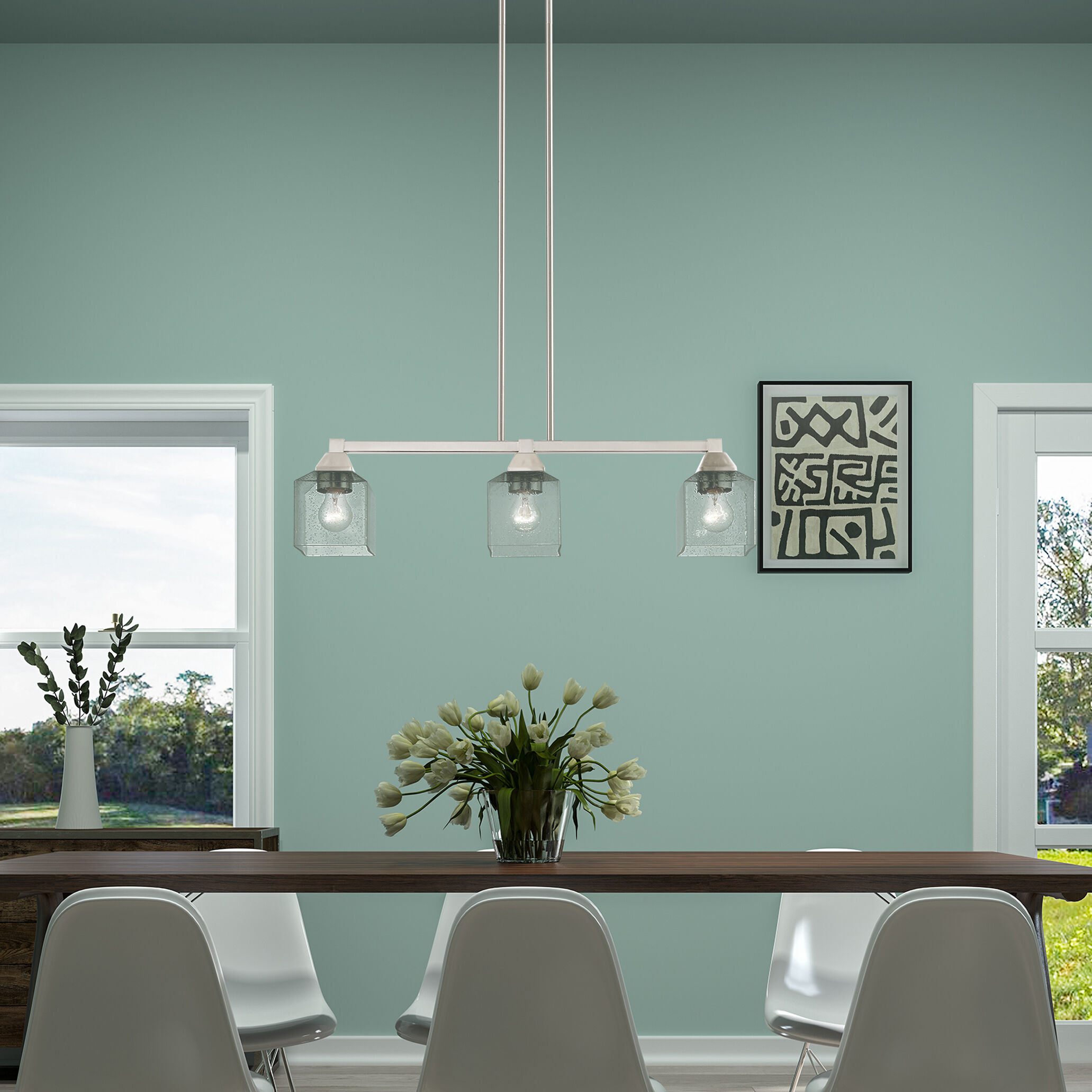 Aragon 3 Light 30 inch Brushed Nickel Linear Chandelier Ceiling Light