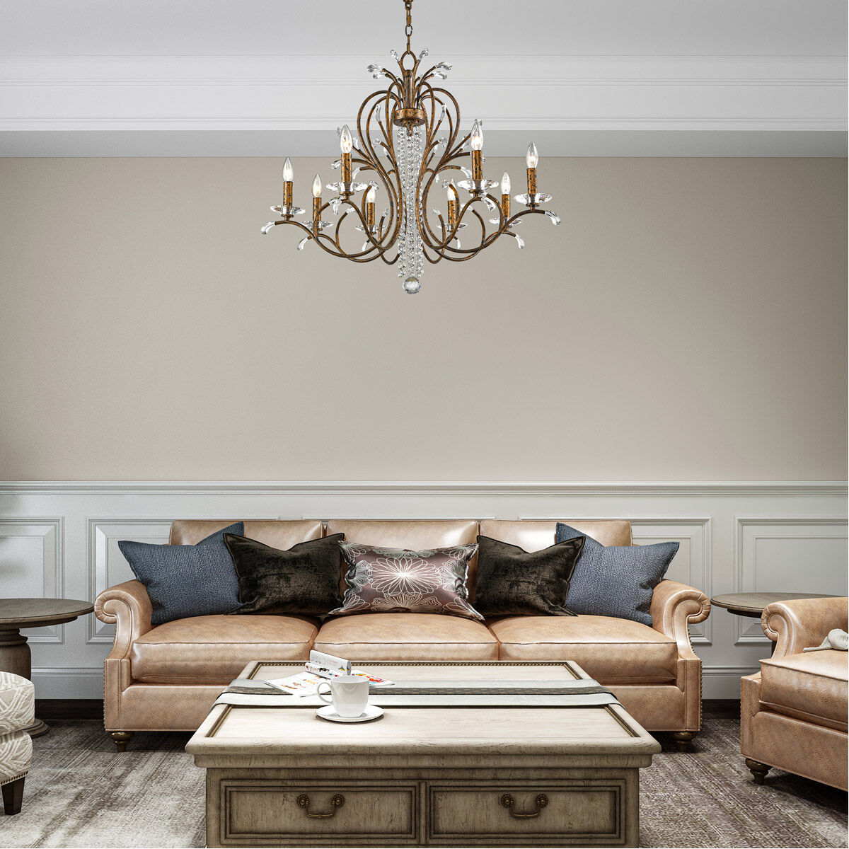 Serafina 8 Light 33 inch Hand Applied Venetian Golden Bronze Chandelier Ceiling Light