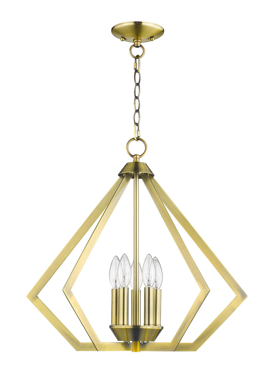 Prism 5 Light 20 inch Antique Brass Chandelier Ceiling Light