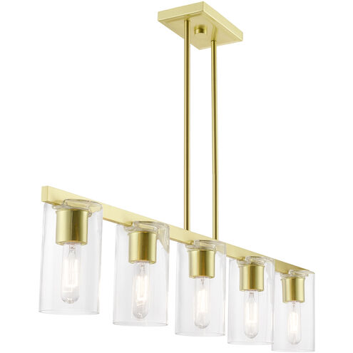 Clarion 5 Light 42 inch Satin Brass Linear Chandelier Ceiling Light