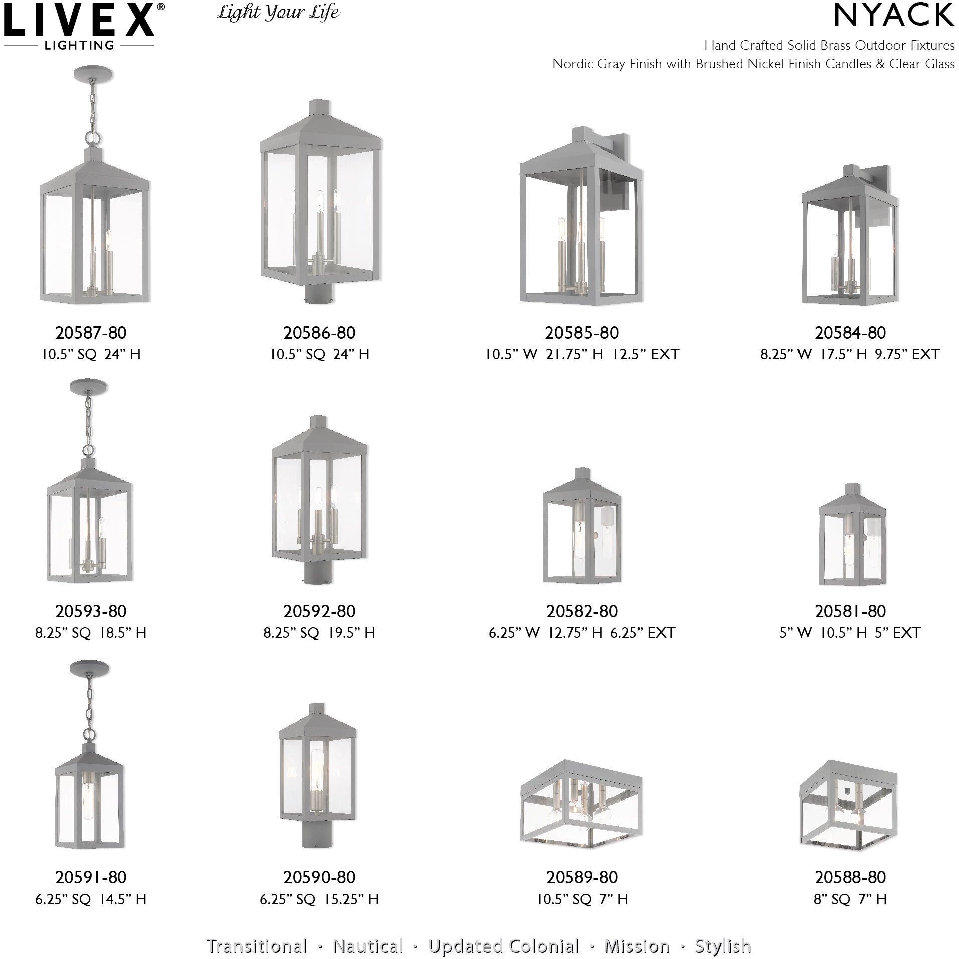 Nyack 3 Light 8.25 inch Nordic Gray Outdoor Pendant Lantern