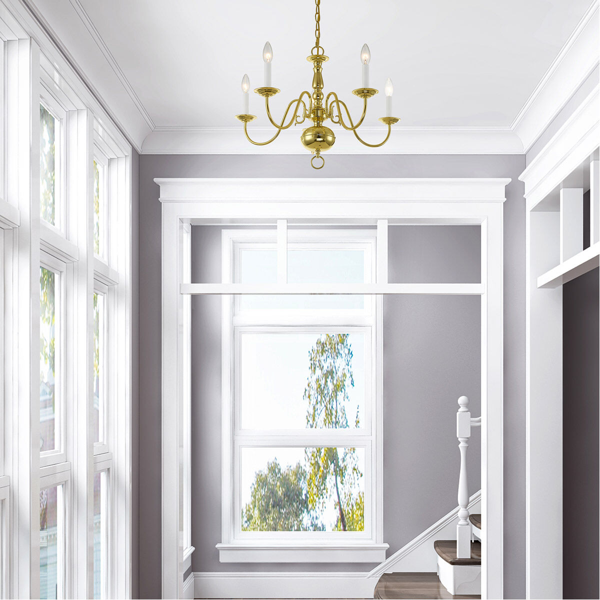 Williamsburgh 5 Light 24 inch Polished Brass Chandelier Ceiling Light