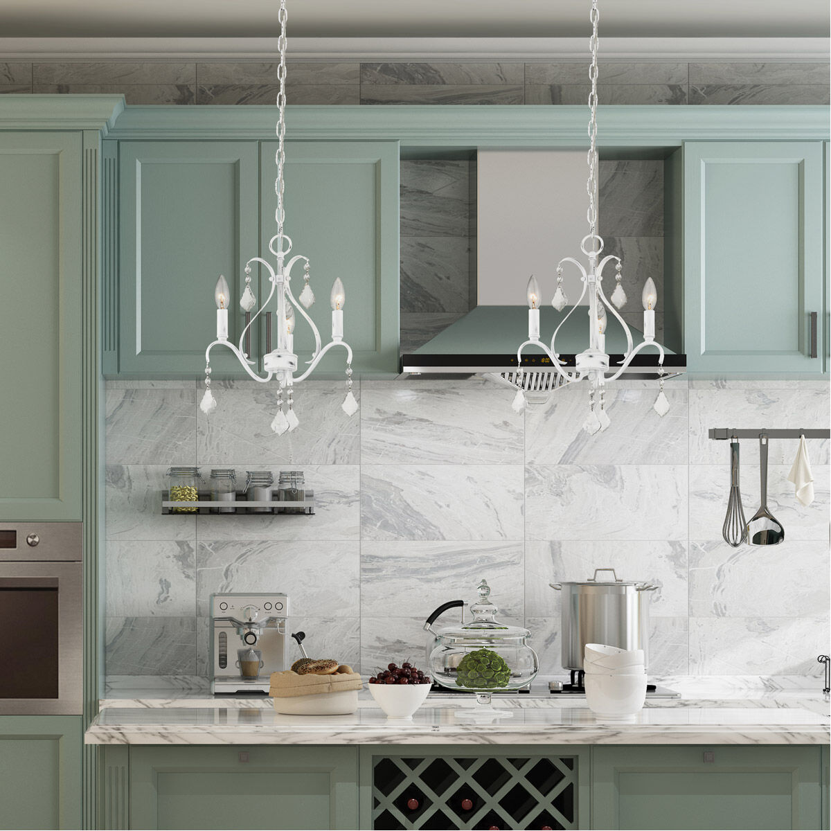 Caterina 3 Light 13 inch Antique White with Clear Crystals Chandelier Ceiling Light