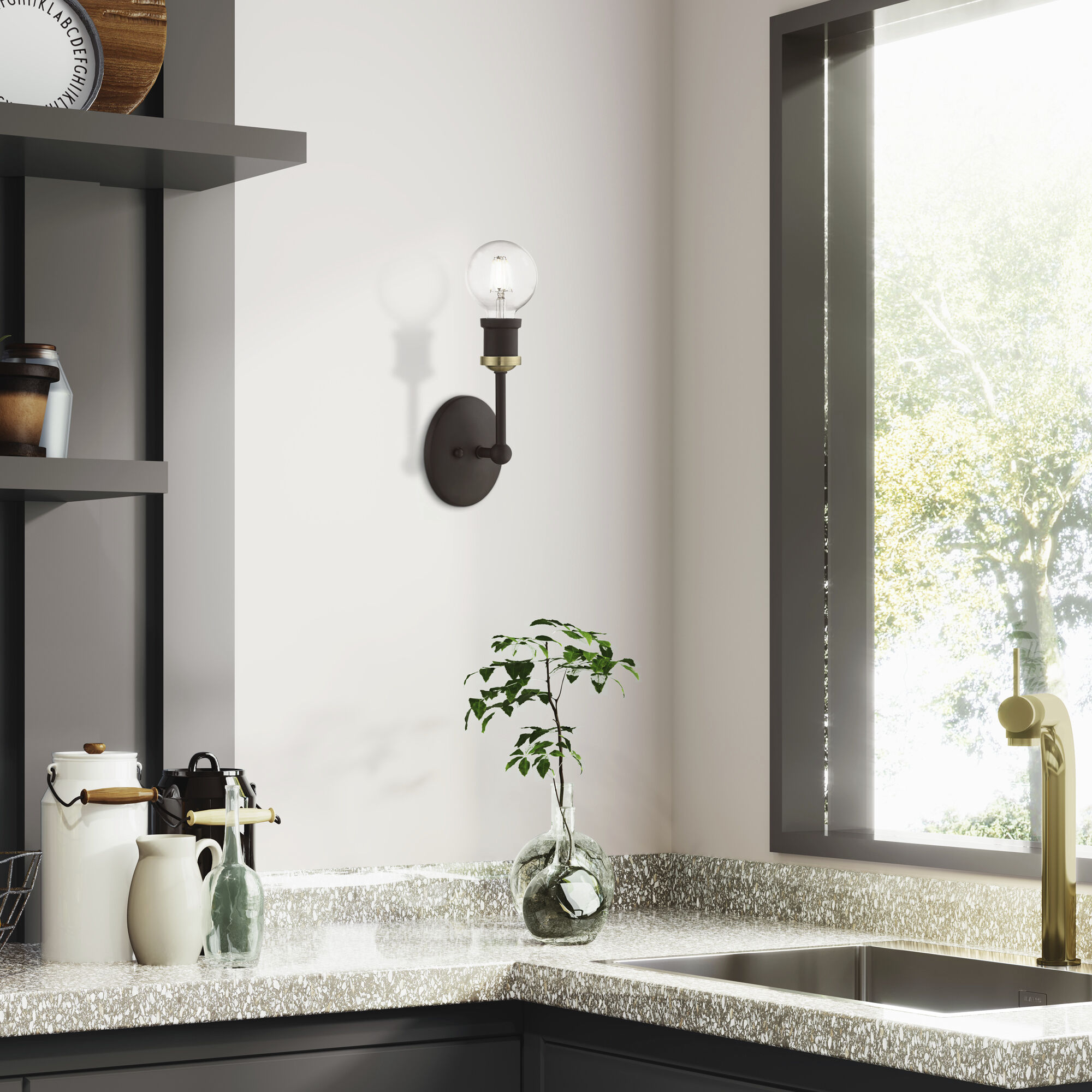 Lansdale 1 Light 5 inch Bronze with Antique Brass Accents Vanity Sconce Wall Light