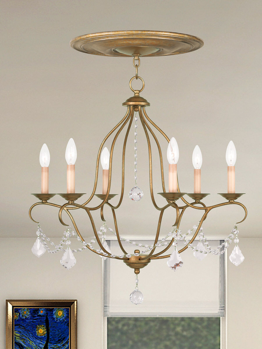 Chesterfield 6 Light 25 inch Antique Gold Leaf Chandelier Ceiling Light