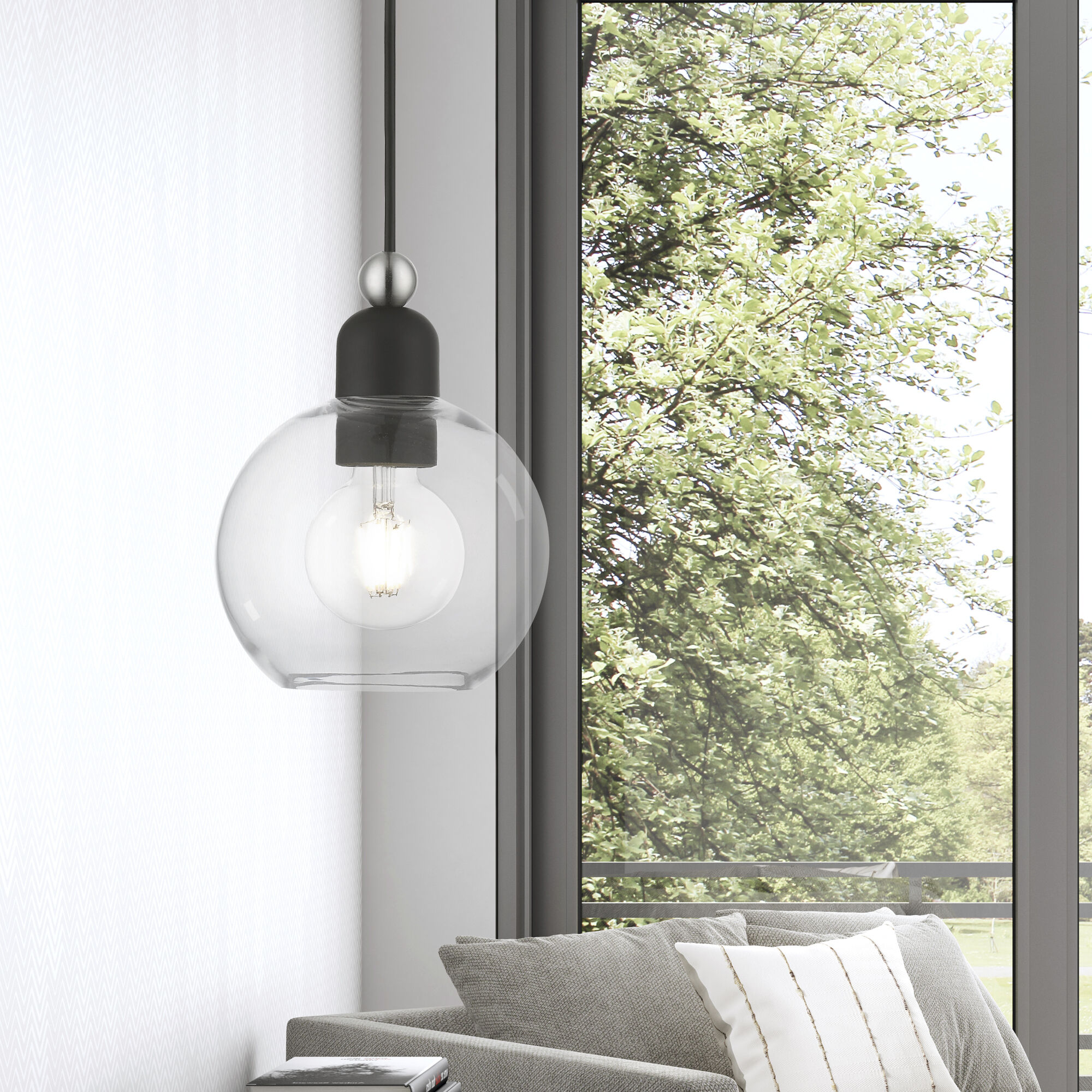 Downtown 1 Light 6.5 inch Black with Brushed Nickel Accents Mini Pendant Ceiling Light, Sphere