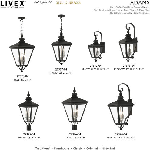 Adams 4 Light 14.25 inch Black with Brushed Nickel Finish Cluster Outdoor Extra Large Wall Lantern Wall Light