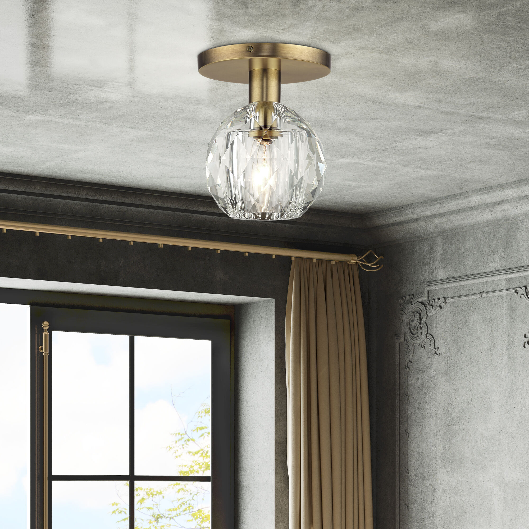 Whitfield 1 Light 7 inch Natural Brass Semi-Flush Ceiling Light