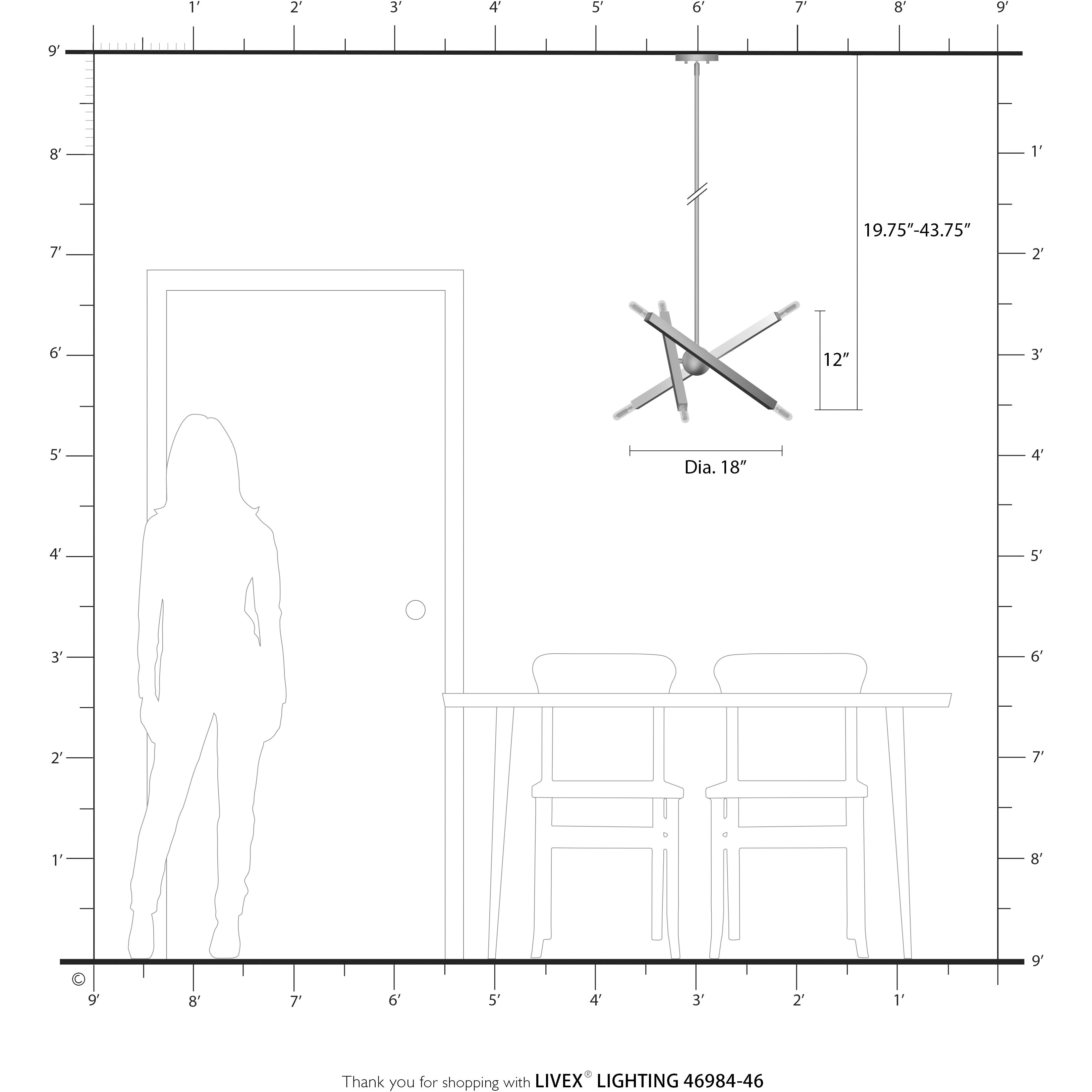 Monaco 6 Light 18 inch Black Chrome Chandelier Ceiling Light