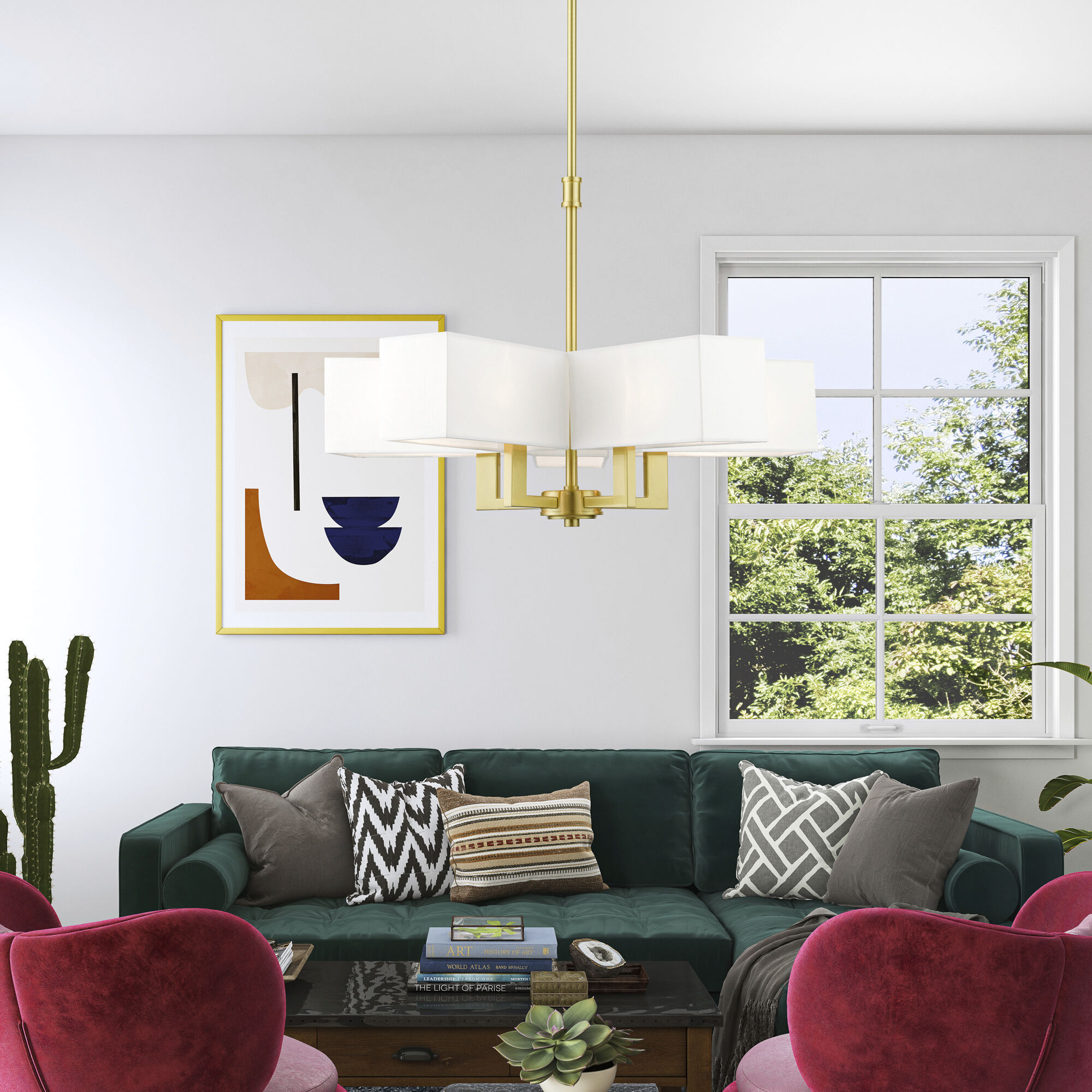 Rubix 5 Light 26 inch Satin Brass Chandelier Ceiling Light in Black