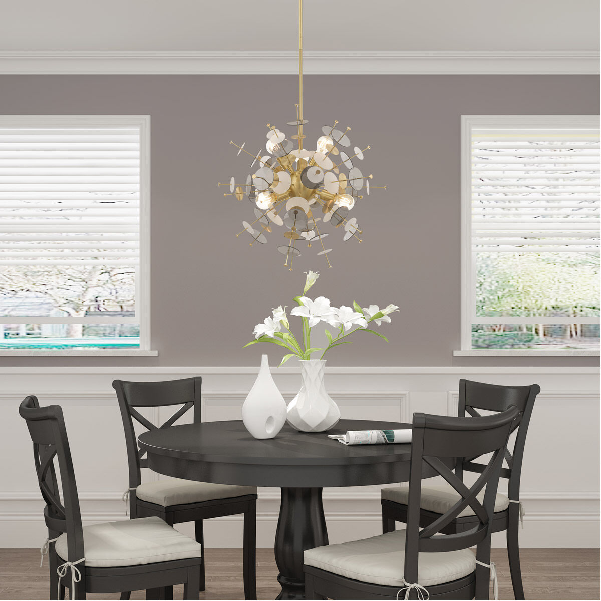 Circulo 6 Light 24 inch Satin Brass Pendant Chandelier Ceiling Light