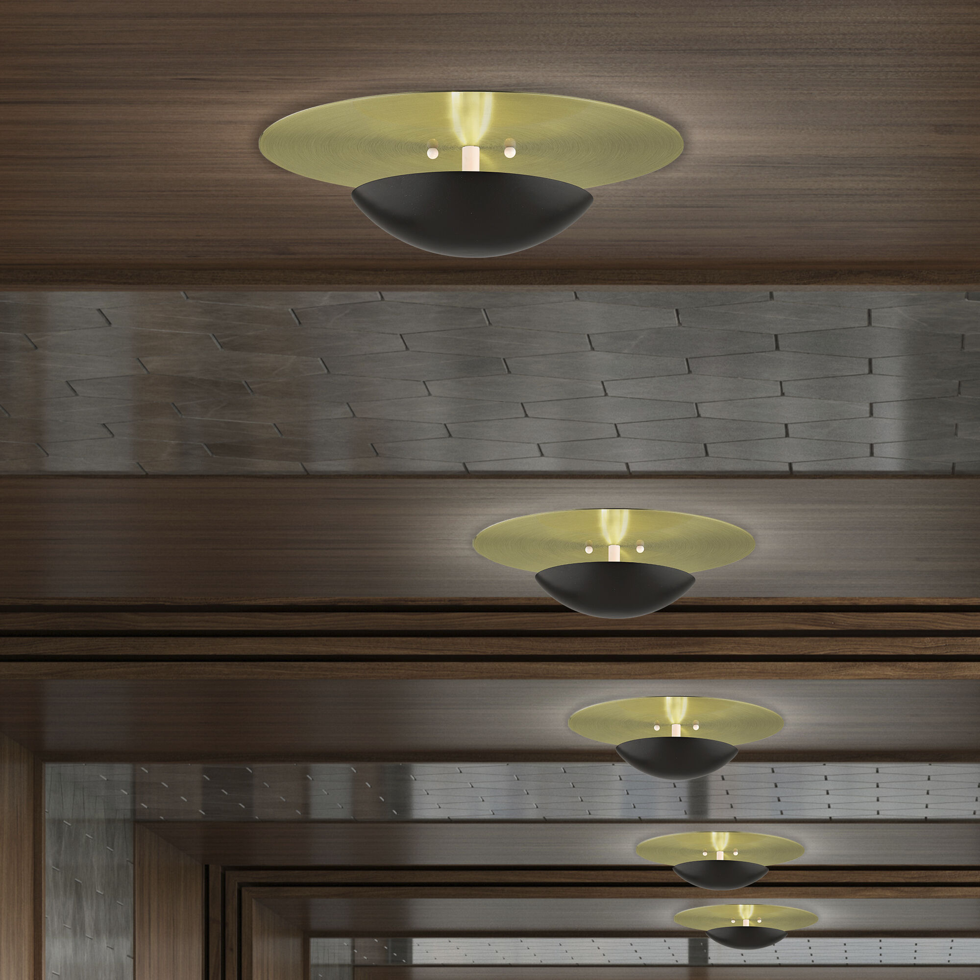 Ventura 2 Light 15 inch English Bronze with Antique Brass Reflector Semi-Flush/Wall Sconce Ceiling Light, Large