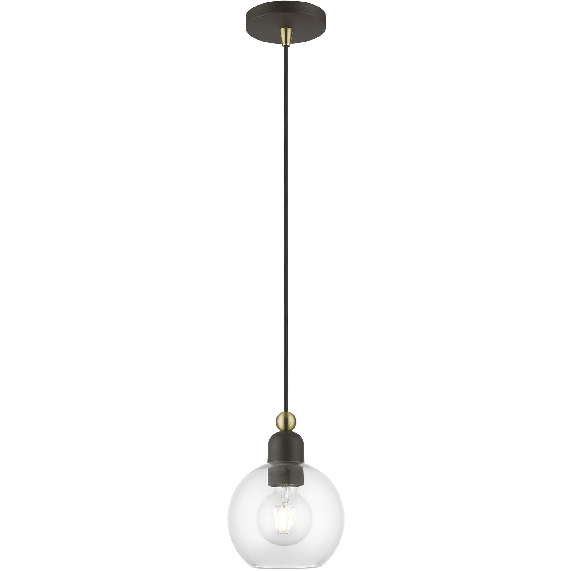 Downtown 1 Light 7 inch Bronze with Antique Brass Accents Mini Pendant Ceiling Light, Sphere