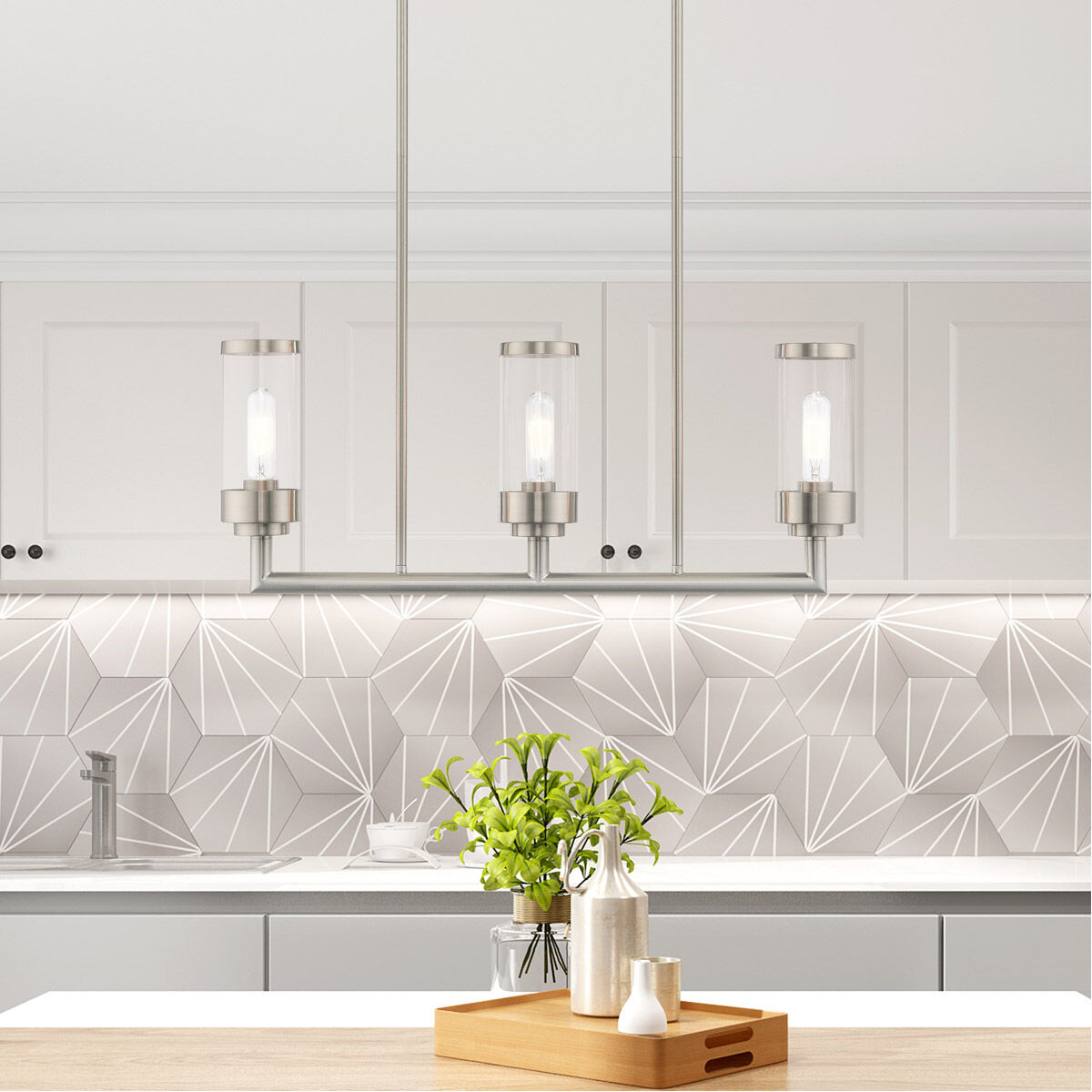 Hillcrest 3 Light 28 inch Brushed Nickel Linear Chandelier Ceiling Light