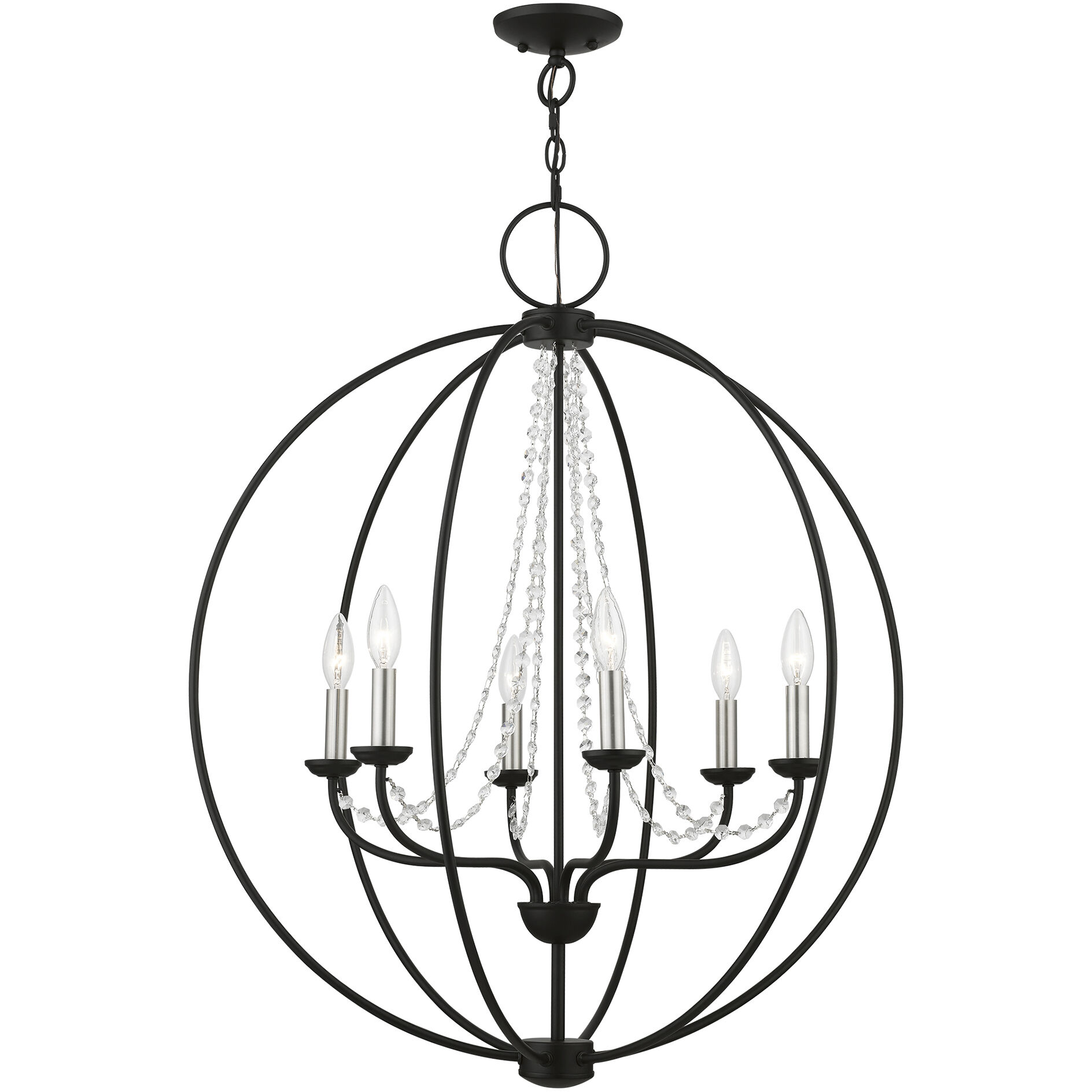 Arabella 6 Light 28 inch Black with Brushed Nickel Finish Candles Pendant Chandelier Ceiling Light, Globe