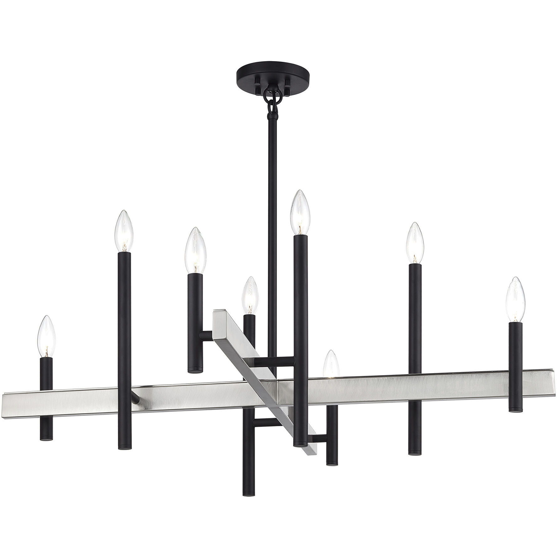 Denmark 8 Light 36 inch Black with Brushed Nickel Accents Chandelier Ceiling Light