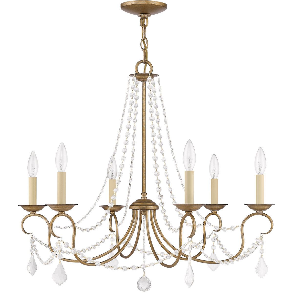 Pennington 6 Light 28 inch Antique Gold Leaf Chandelier Ceiling Light