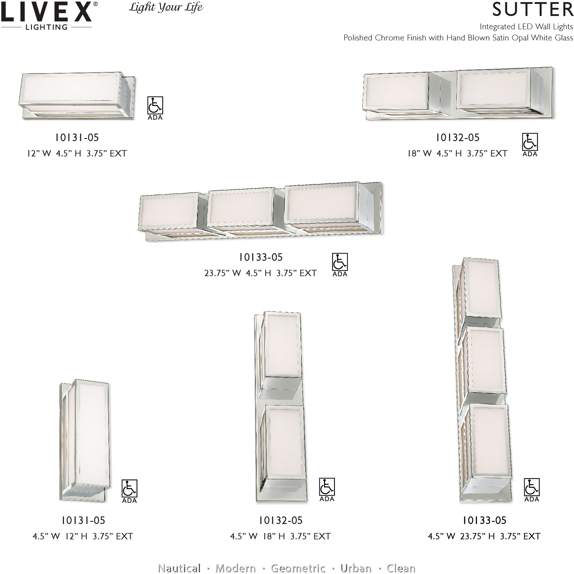 Sutter LED 12 inch Polished Chrome ADA Bath Vanity Wall Light