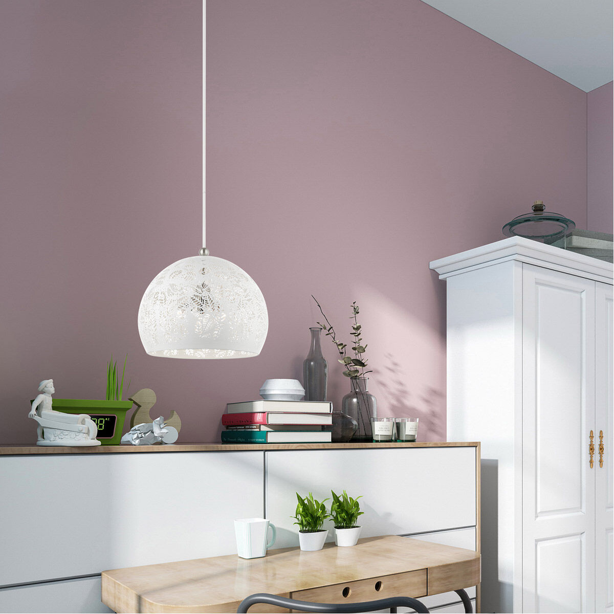 Chantily 3 Light 19.75 inch White with Brushed Nickel Accents Pendant Ceiling Light