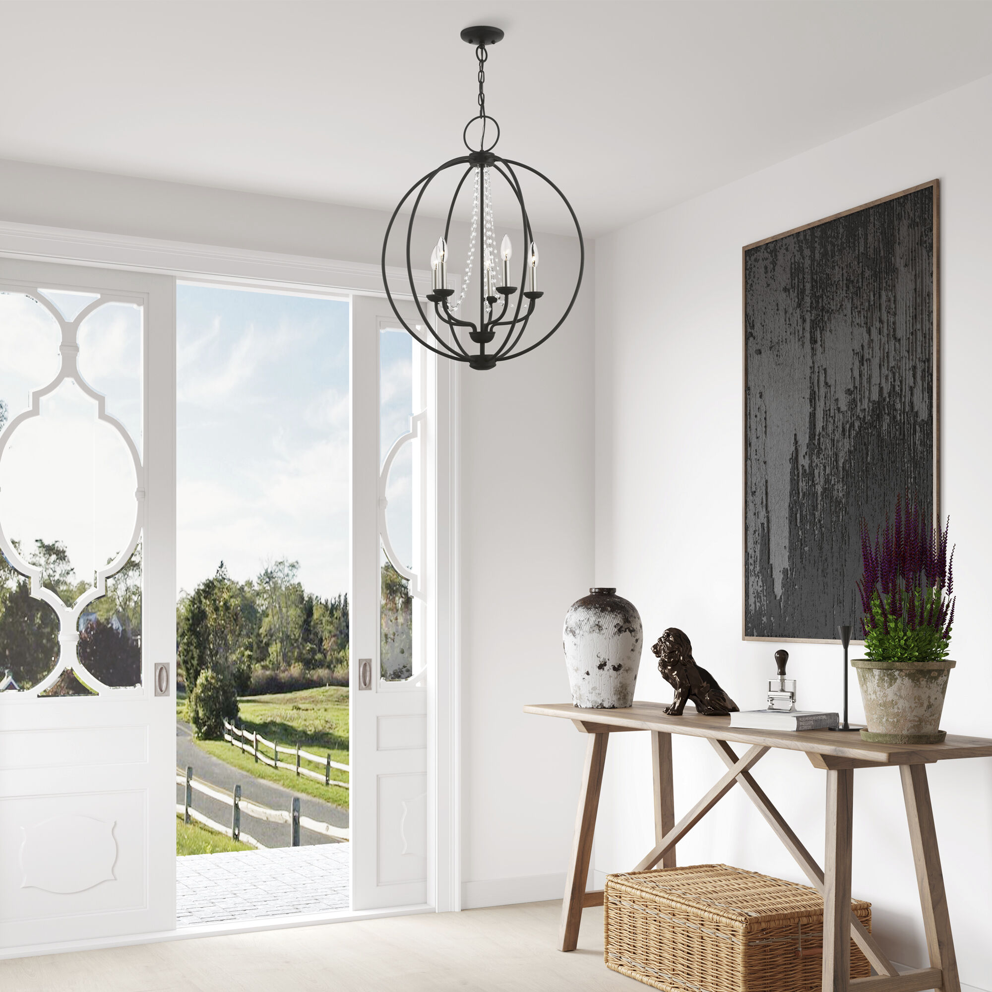 Arabella 5 Light 22 inch Black with Brushed Nickel Finish Candles Chandelier Ceiling Light, Globe