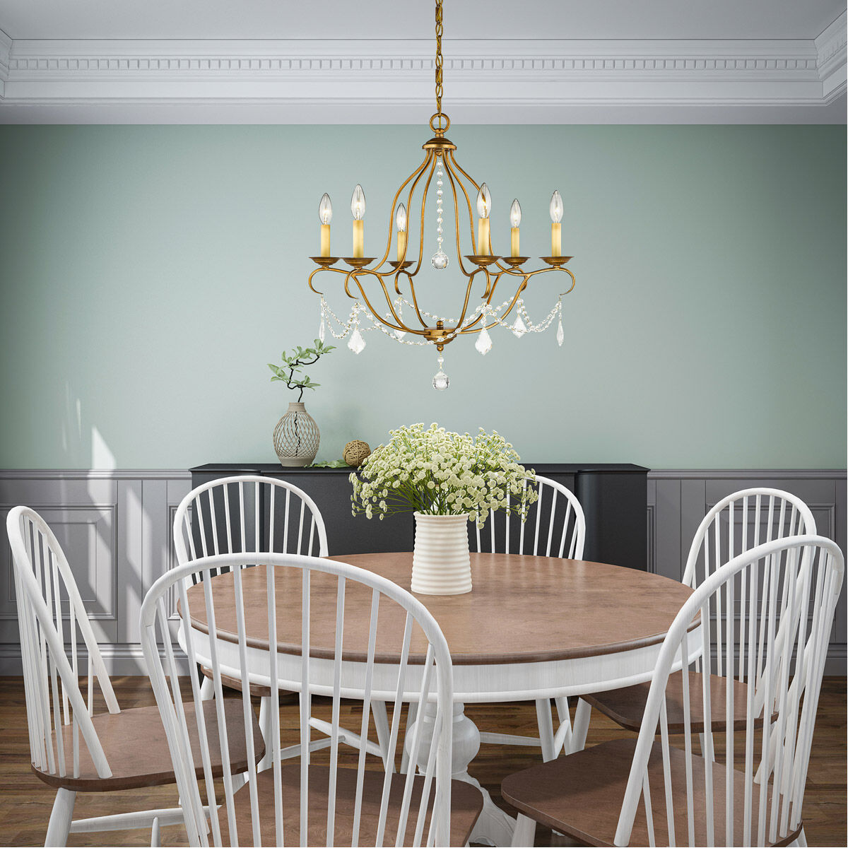 Chesterfield 6 Light 25 inch Antique Gold Leaf Chandelier Ceiling Light