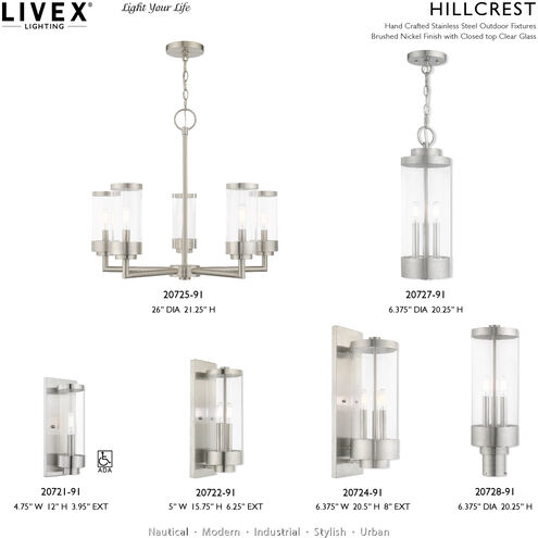 Hillcrest 3 Light 7 inch Brushed Nickel Outdoor Pendant Lantern