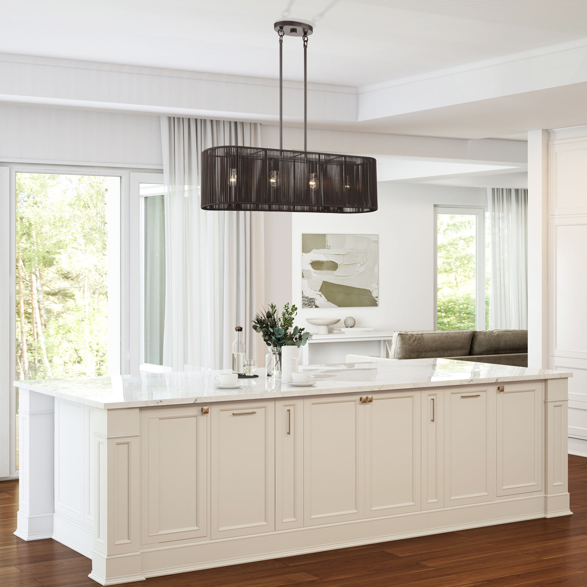 Acordia 4 Light 36 inch English Bronze Linear Chandelier Ceiling Light, Large