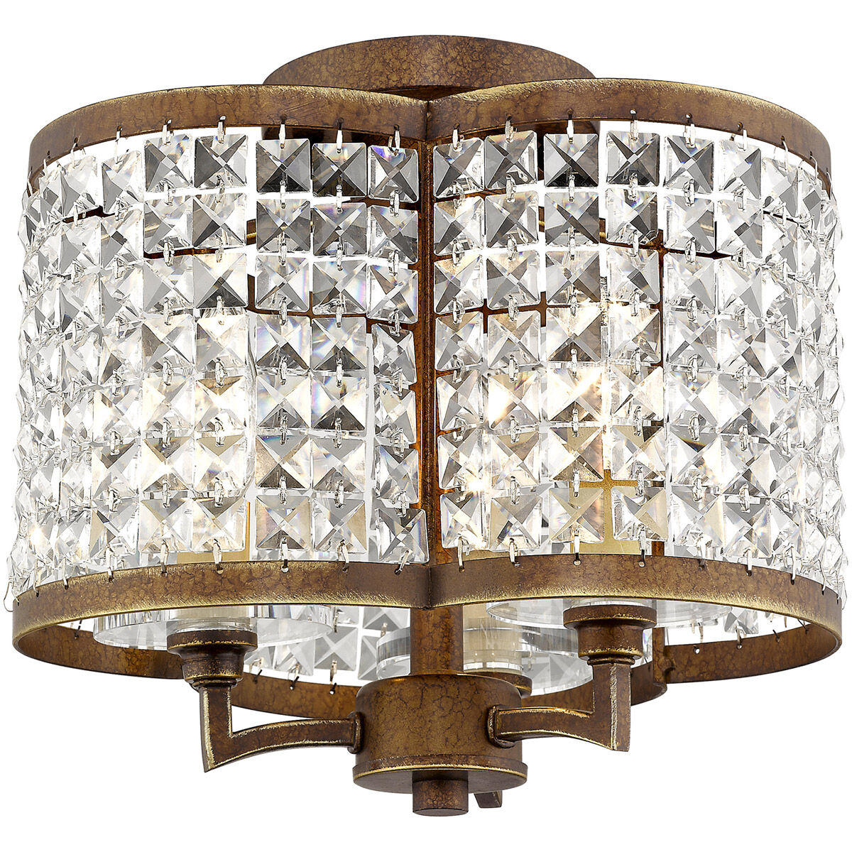 Grammercy 3 Light 12 inch Hand Painted Palacial Bronze Semi-Flush Mount Ceiling Light