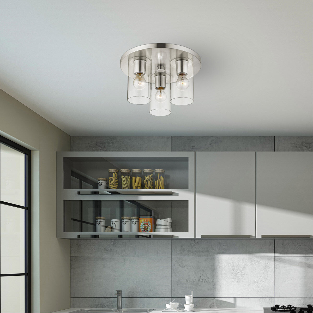 Zurich 3 Light 14 inch Brushed Nickel Flush Mount Ceiling Light