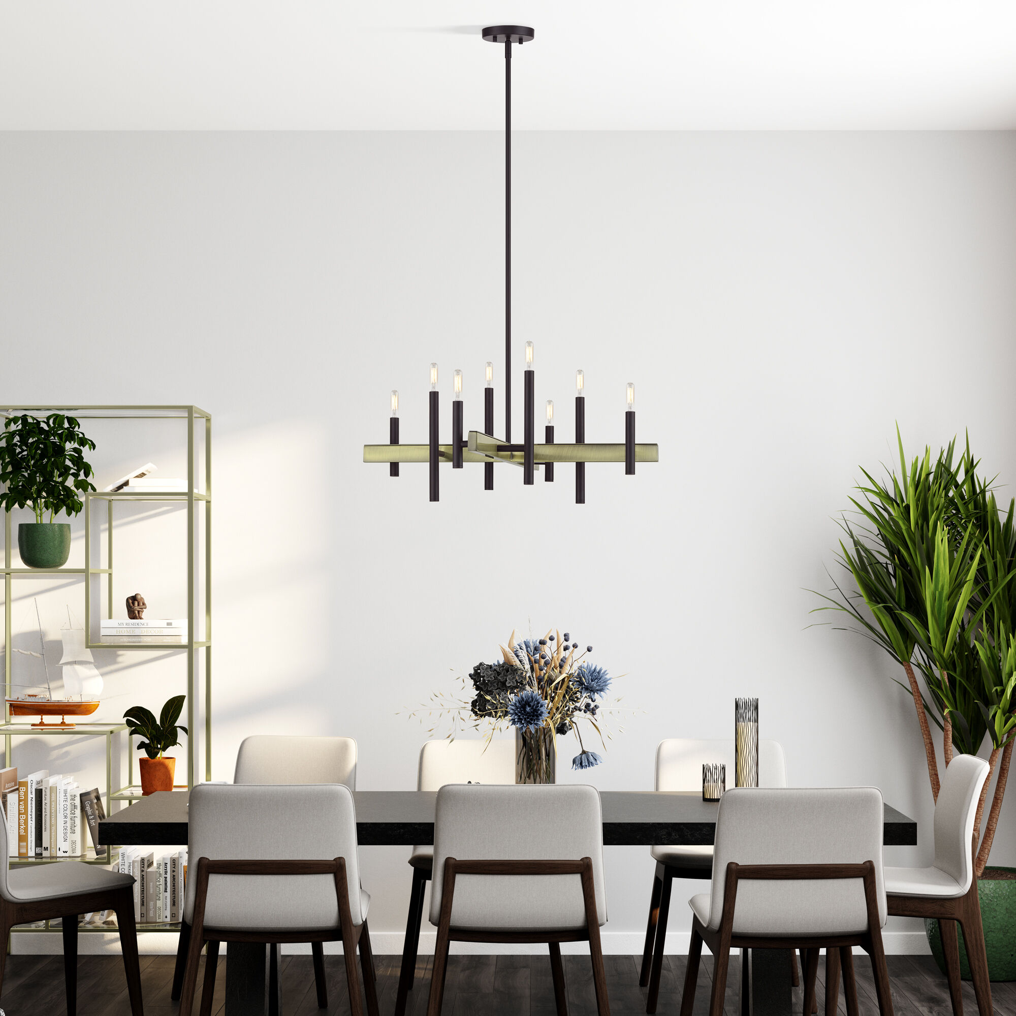 Denmark 8 Light 28 inch Bronze with Antique Brass Accents Chandelier Ceiling Light