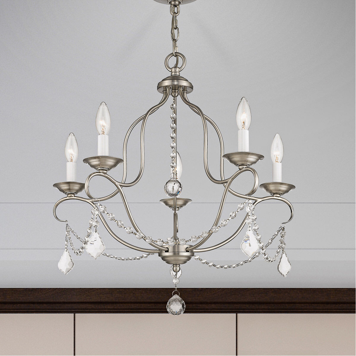 Chesterfield 5 Light 22 inch Brushed Nickel Chandelier Ceiling Light