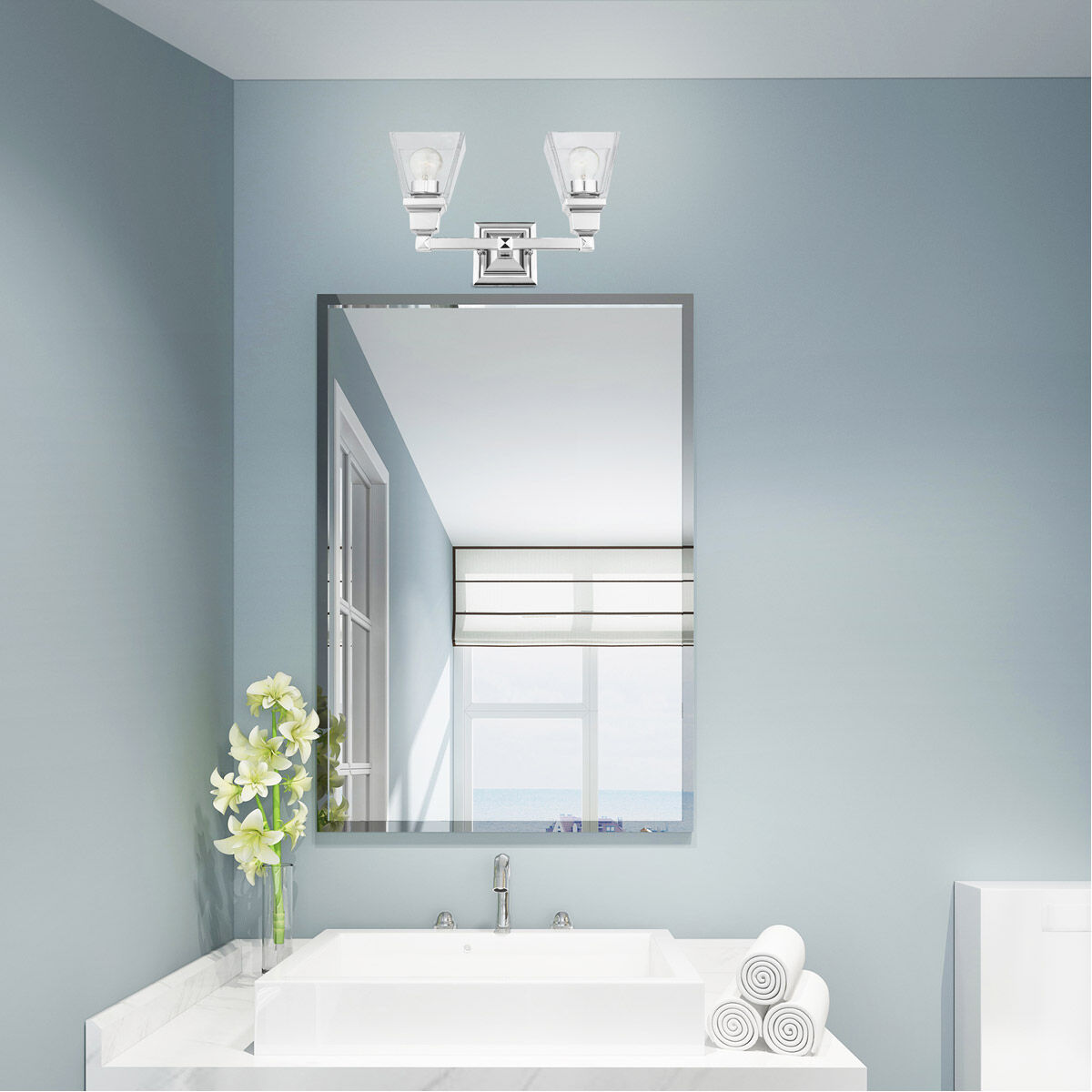 Mission 2 Light 15 inch Polished Chrome Vanity Sconce Wall Light