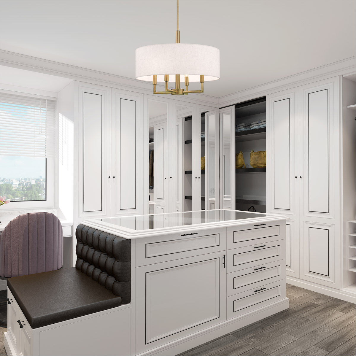 Meridian 4 Light 18 inch Antique Brass Pendant Chandelier Ceiling Light