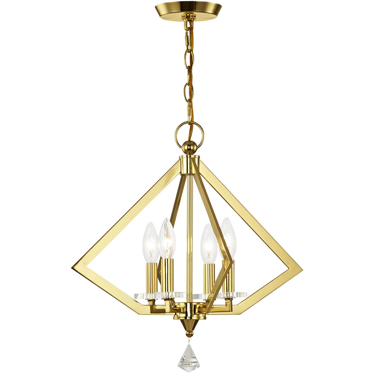 Diamond 4 Light 18 inch Polished Brass Mini Chandelier Ceiling Light