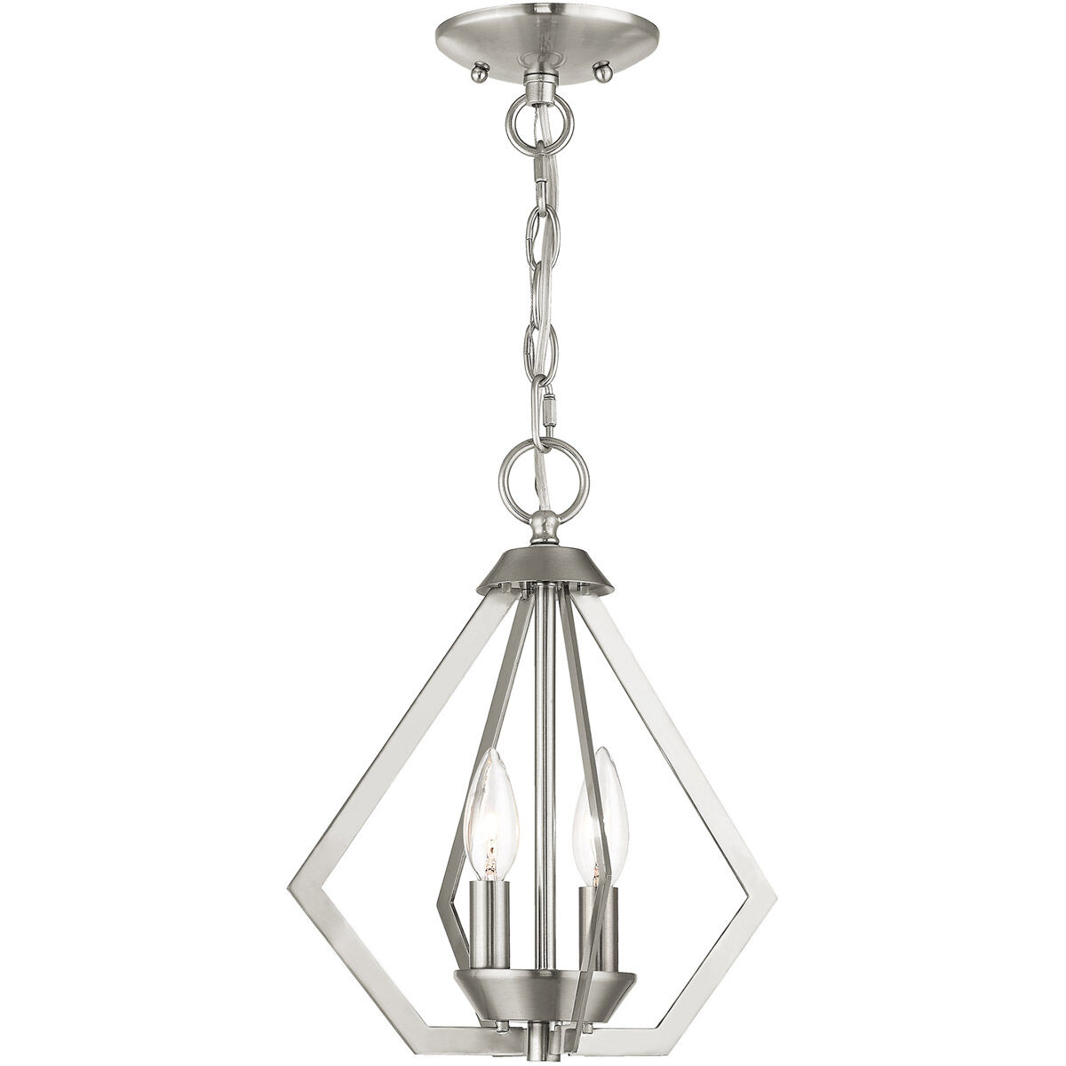 Prism 2 Light 11 inch Brushed Nickel Convertible Mini Chandelier/Ceiling Mount Ceiling Light