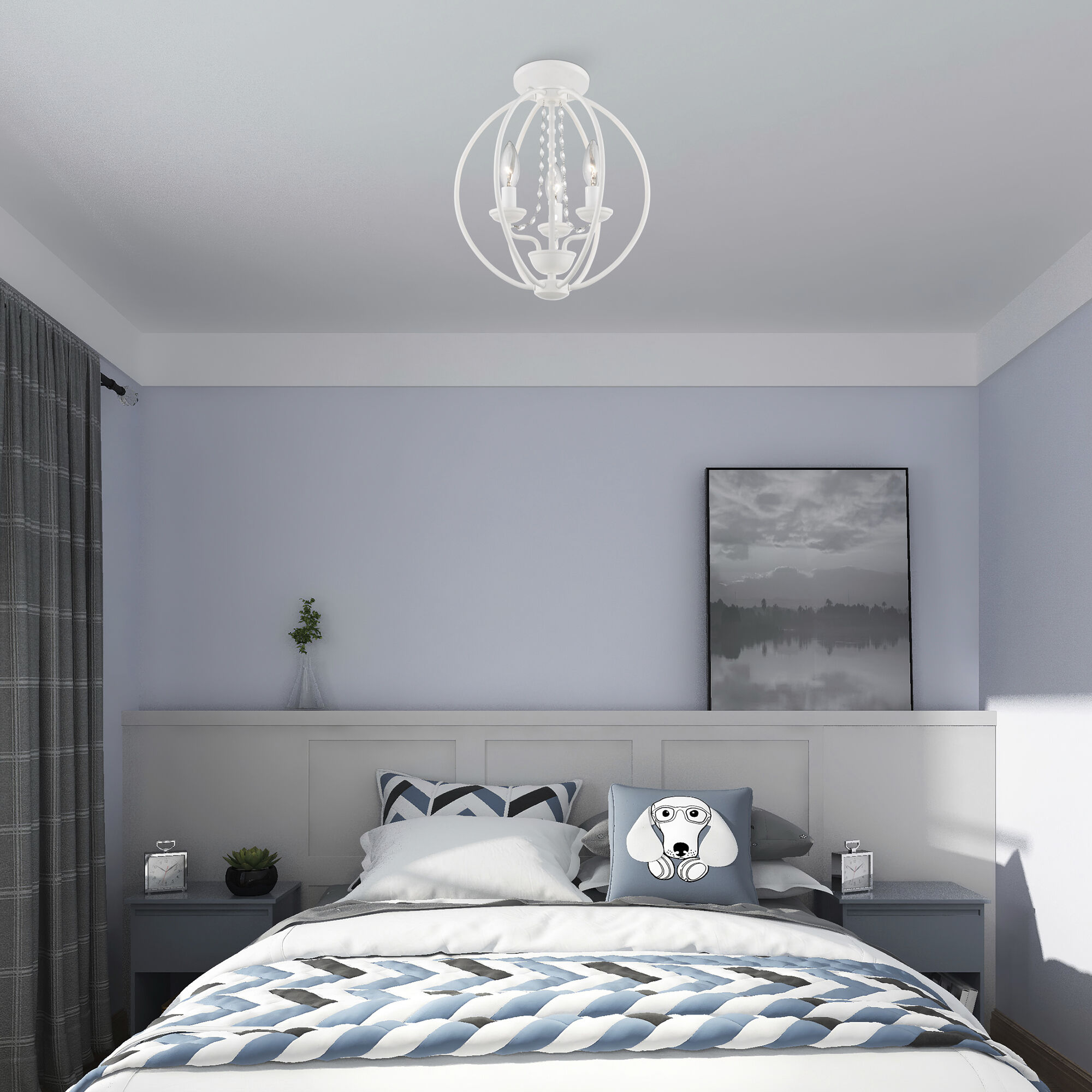 Arabella 3 Light 12 inch White Convertible Mini Chandelier/ Semi-Flush Ceiling Light, Globe