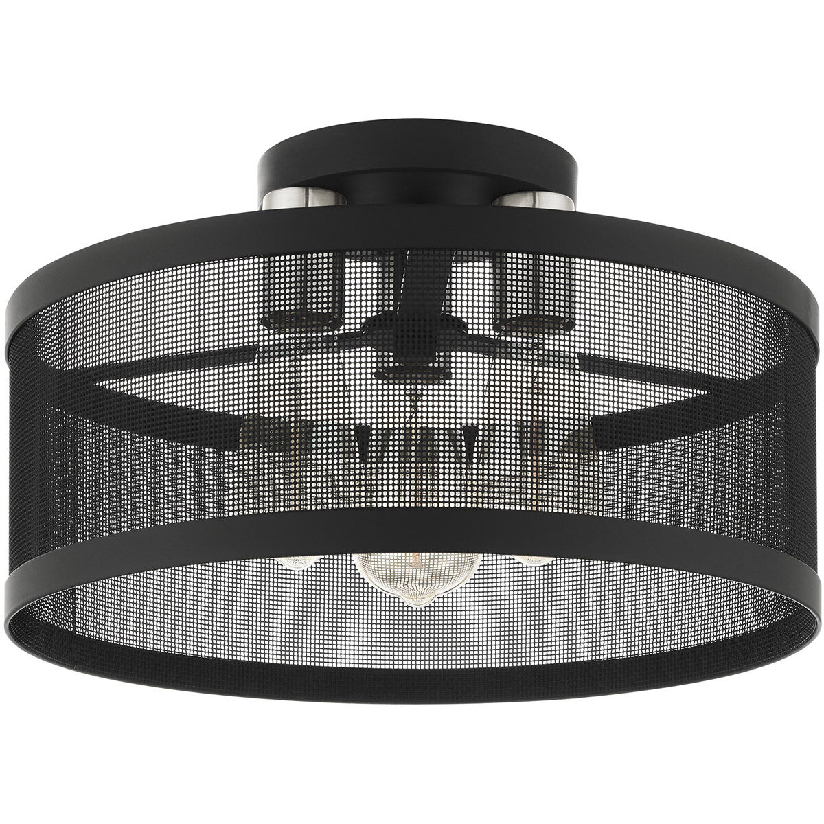 Industro 3 Light 15 inch Black with Brushed Nickel Accents Semi Flush Ceiling Light