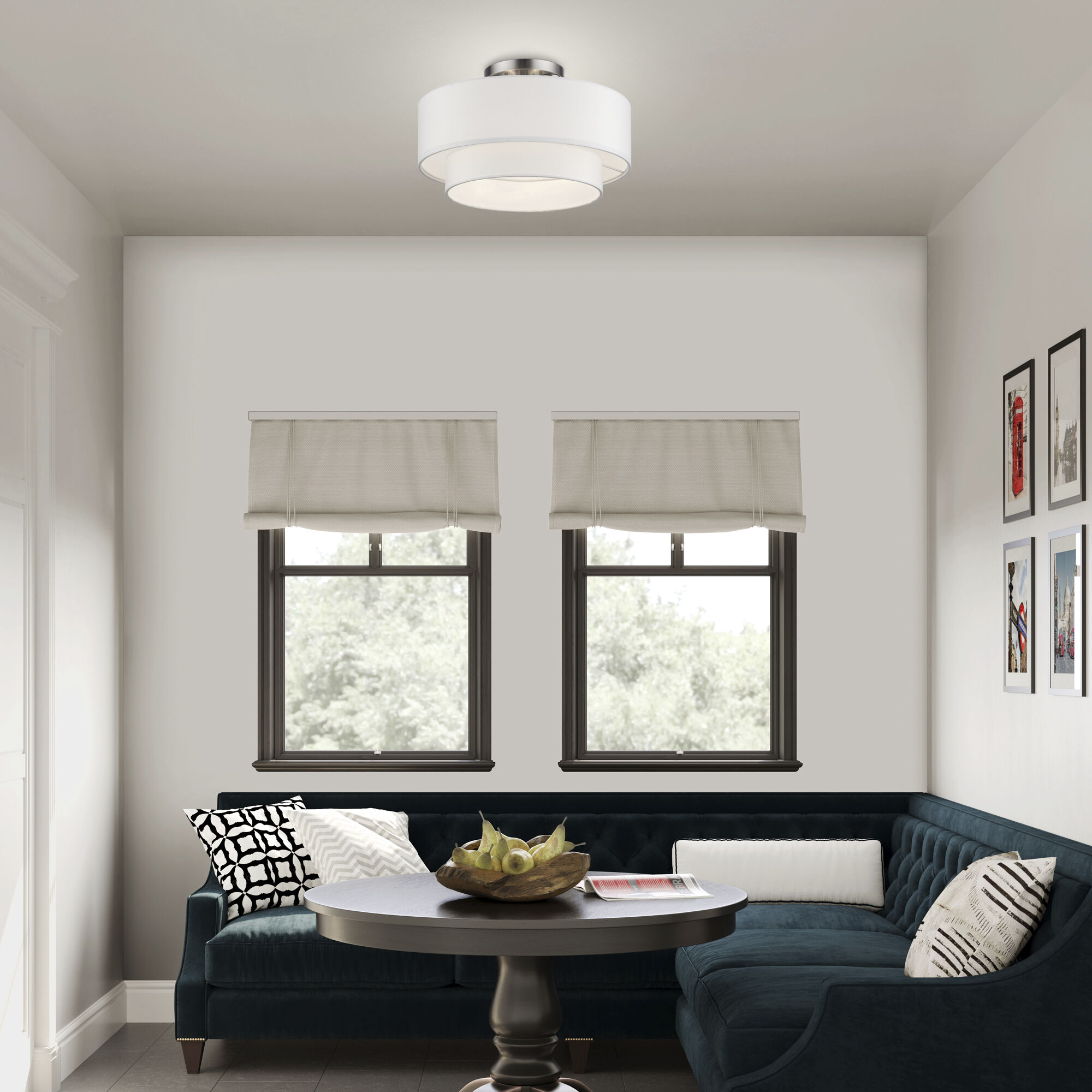 Manorwood 3 Light 15 inch Brushed Nickel Semi-Flush Ceiling Light