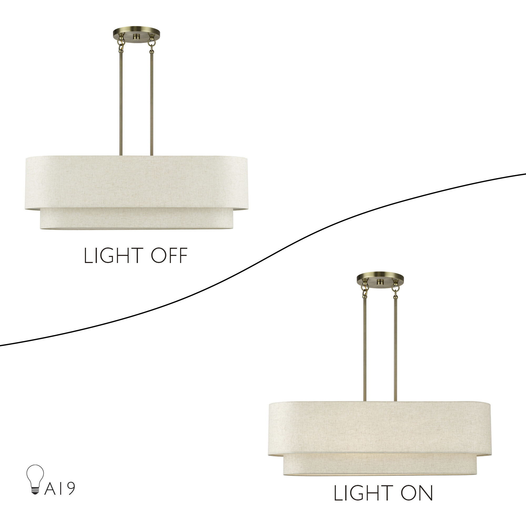 Manorwood 4 Light 36 inch Antique Brass Linear Chandelier Ceiling Light, Large