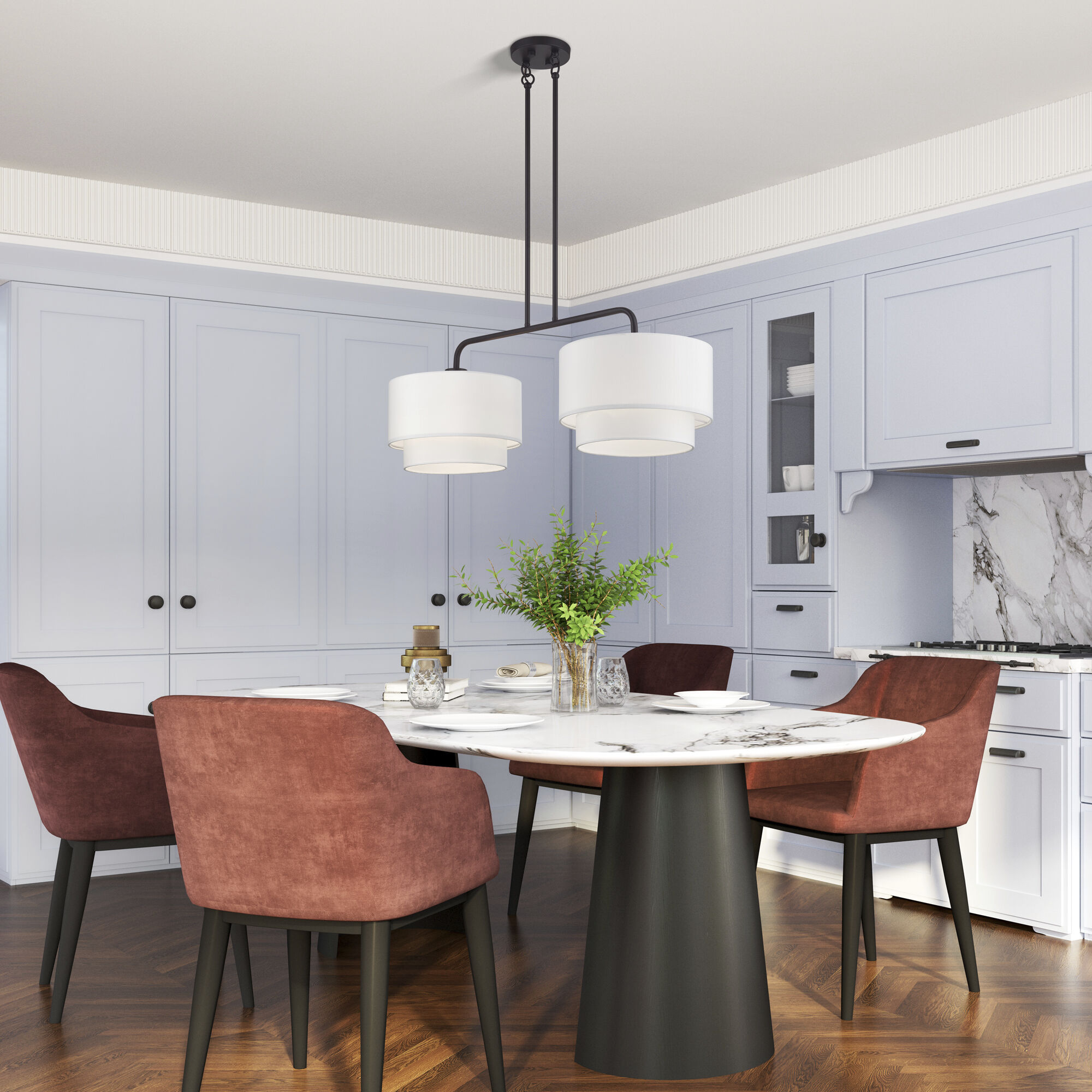 Manorwood 2 Light 35 inch Bronze Linear Chandelier Ceiling Light