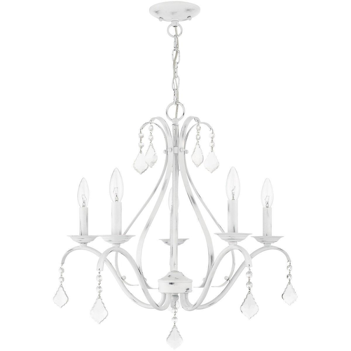 Caterina 5 Light 24 inch Antique White with Clear Crystals Chandelier Ceiling Light