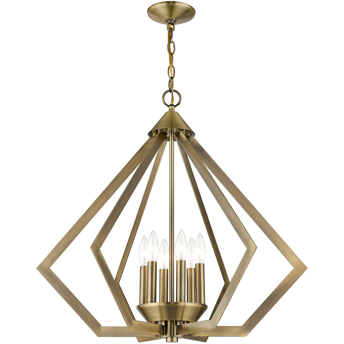 Prism 6 Light 26 inch Antique Brass Chandelier Ceiling Light