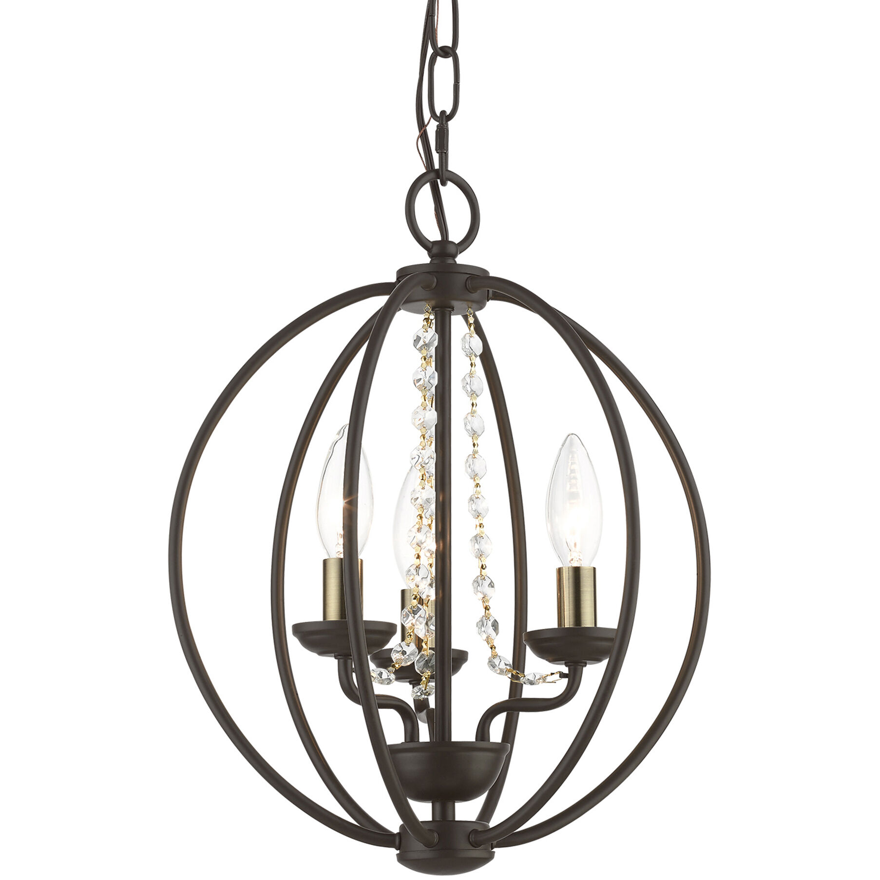 Arabella 3 Light 12 inch Bronze with Antique Brass Finish Candles Convertible Mini Chandelier/ Semi-Flush Ceiling Light, Globe