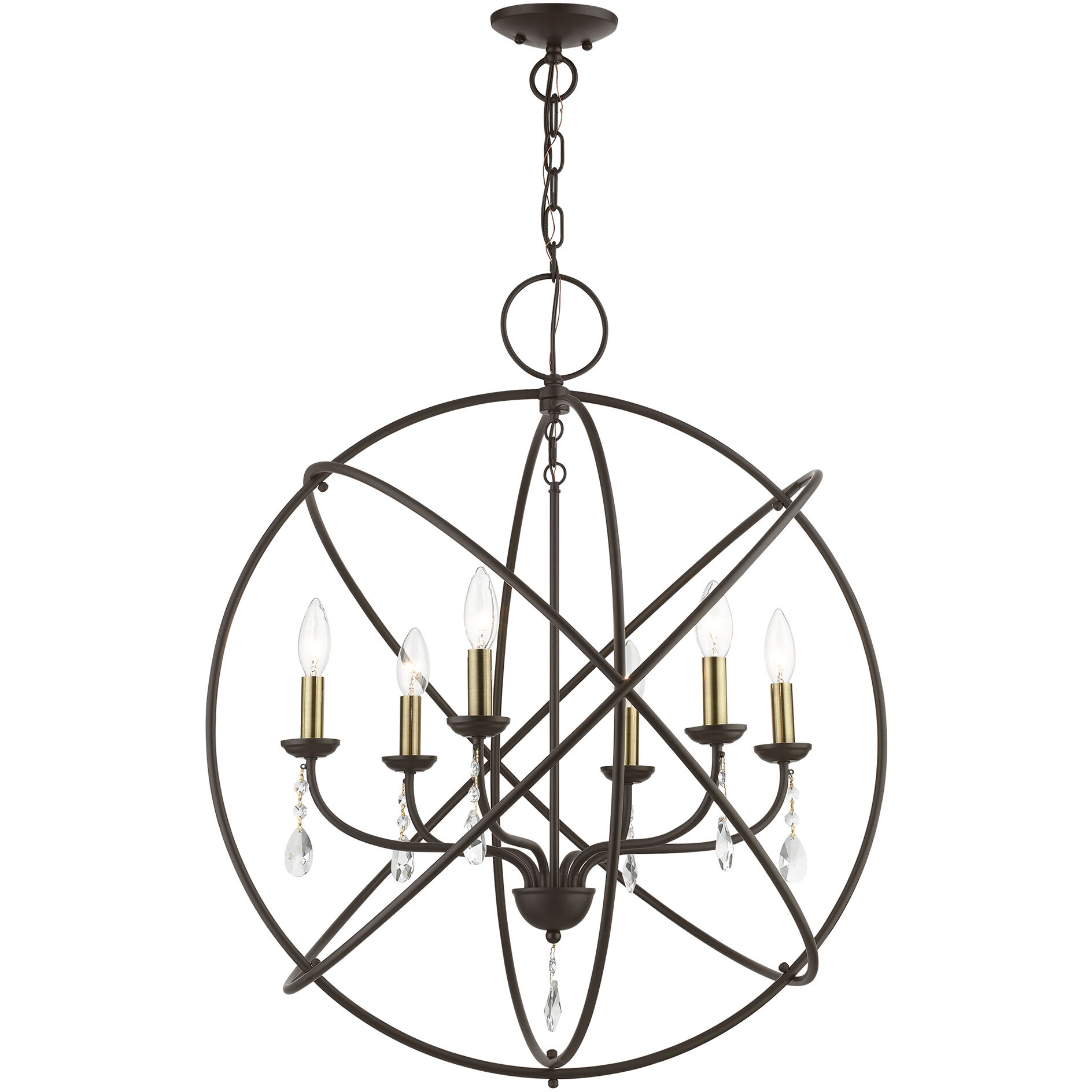 Aria 6 Light 28 inch Bronze with Antique Brass Finish Candles Pendant Chandelier Ceiling Light, Globe