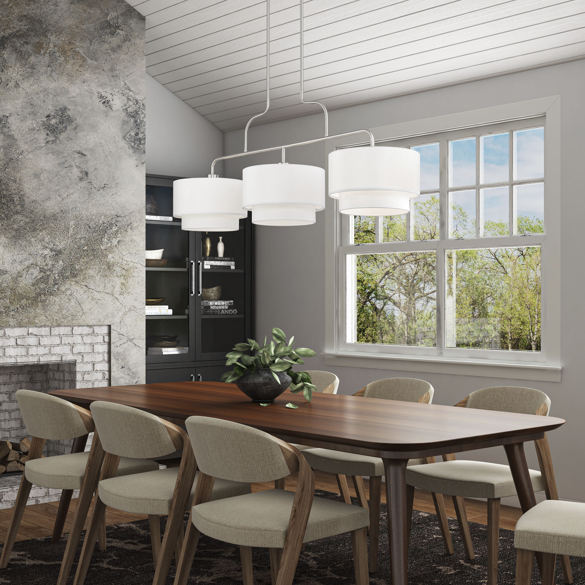 Manorwood 3 Light 49 inch Brushed Nickel Linear Chandelier Ceiling Light