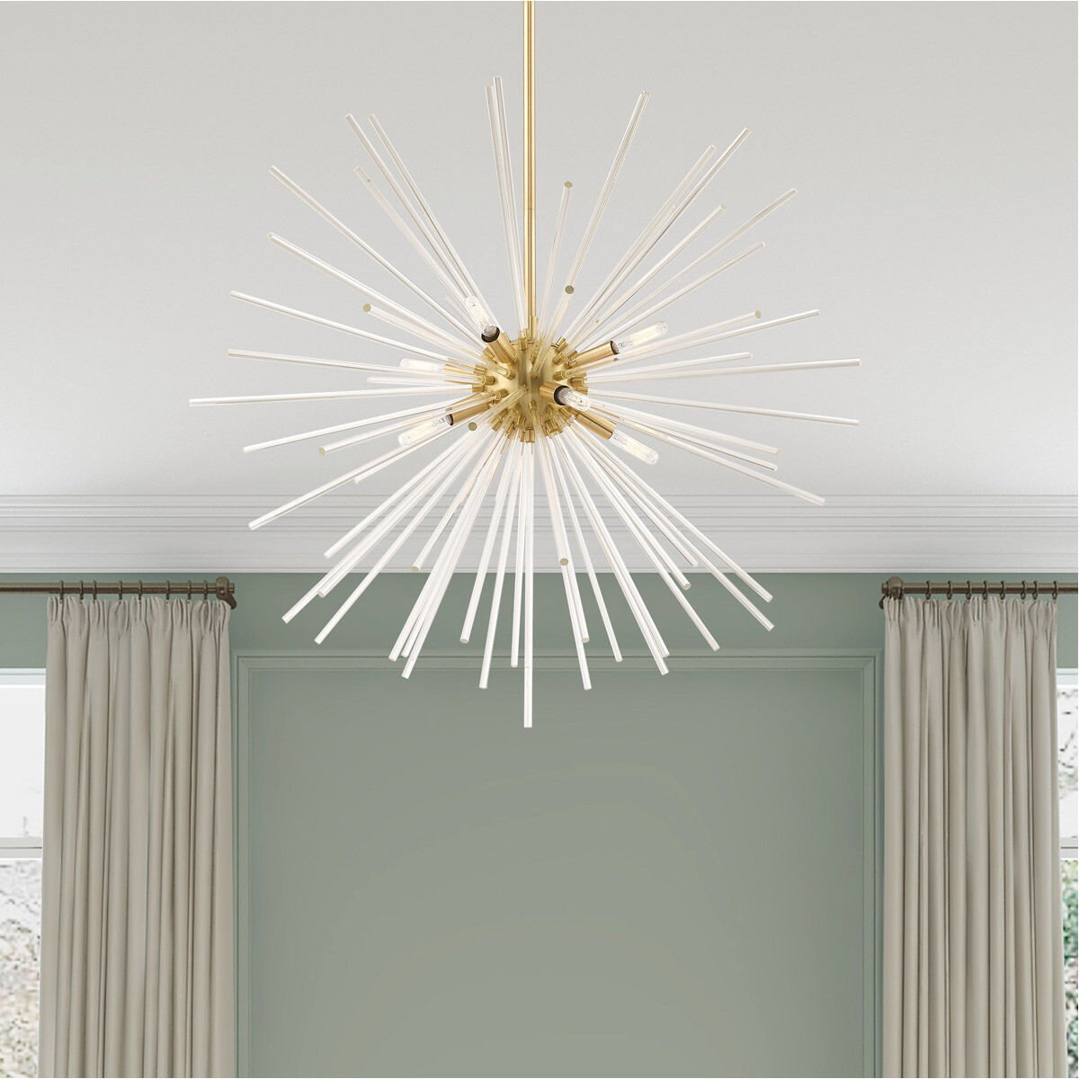 Utopia 8 Light 34 inch Satin Brass Pendant Chandelier Ceiling Light