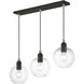 Downtown 3 Light 30 inch Black with Brushed Nickel Accents Linear Chandelier Ceiling Light, Sphere