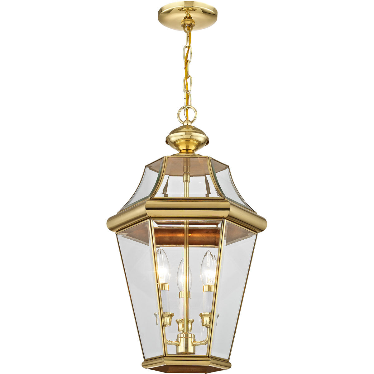 Georgetown 3 Light 13 inch Polished Brass Outdoor Pendant Lantern