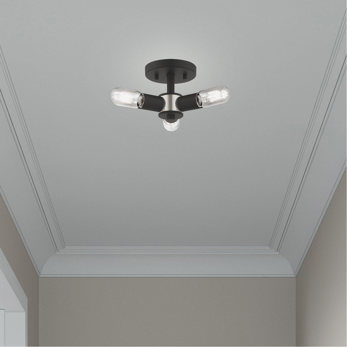 Copenhagen 3 Light 14 inch Black Semi-Flush Mount Ceiling Light